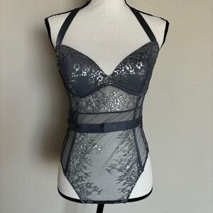 Victoria's Secret Leotard Bodysuit Thong Underwire Gray Women's Bra Size 36D NWT